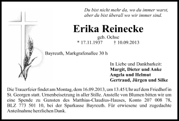 Anzeige von Erika Reinecke von Nordbayerischer Kurier