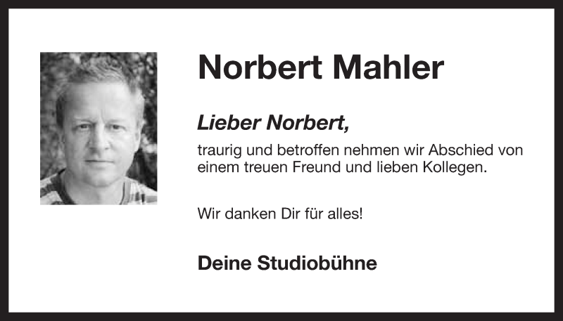  Traueranzeige für Norbert Mahler vom 18.09.2013 aus Nordbayerischer Kurier