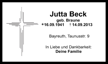 Anzeige von Jutta Beck von Nordbayerischer Kurier