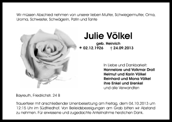 Anzeige von Julie Völkel von Nordbayerischer Kurier
