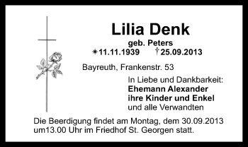 Anzeige von Lilia Denk von Nordbayerischer Kurier