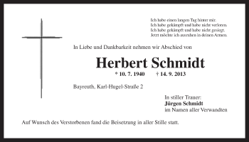 Anzeige von Herbert Schmidt von Nordbayerischer Kurier