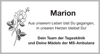 Anzeige von Marion Kern-Richter von Nordbayerischer Kurier