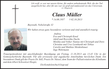 Anzeige von Claus Müller von Nordbayerischer Kurier
