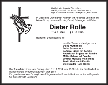 Anzeige von Dieter Rolle von Nordbayerischer Kurier