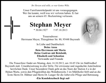Anzeige von Stephan Meyer von Nordbayerischer Kurier