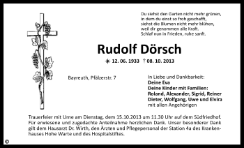 Anzeige von Rudolf Dörsch von Nordbayerischer Kurier