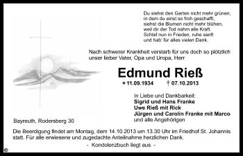 Anzeige von Edmund Rieß von Nordbayerischer Kurier