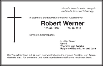 Anzeige von Robert Werner von Nordbayerischer Kurier
