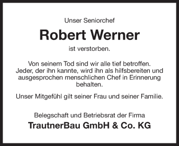 Anzeige von Robert Werner von Nordbayerischer Kurier