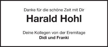Anzeige von Harald Hohl von Nordbayerischer Kurier