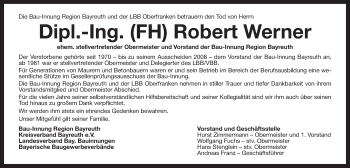 Anzeige von Robert Werner von Nordbayerischer Kurier