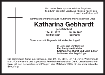 Anzeige von Katharina Gebhardt von Nordbayerischer Kurier