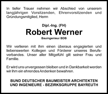 Anzeige von Robert Werner von Nordbayerischer Kurier