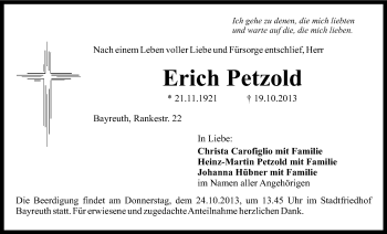 Anzeige von Erich Petzold von Nordbayerischer Kurier