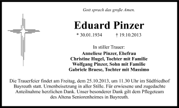 Anzeige von Eduard Pinzer von Nordbayerischer Kurier
