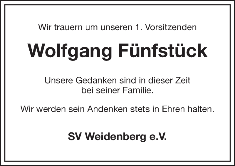  Traueranzeige für Wolfgang Fünfstück vom 23.10.2013 aus Nordbayerischer Kurier