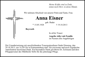Anzeige von Anna Eisner von Nordbayerischer Kurier