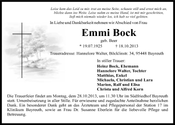 Anzeige von Emmi Bock von Nordbayerischer Kurier