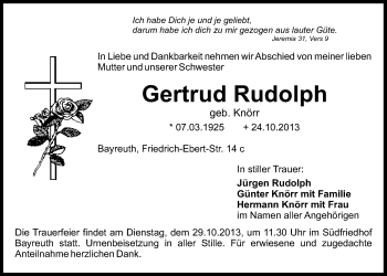 Anzeige von Gertrud Rudolph von Nordbayerischer Kurier