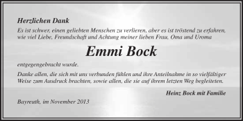 Anzeige von Emmi Bock von Nordbayerischer Kurier