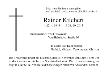 Anzeige von Rainer Kilchert von Nordbayerischer Kurier