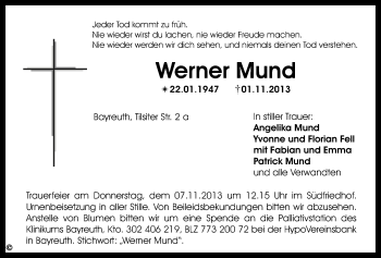 Anzeige von Werner Mund von Nordbayerischer Kurier