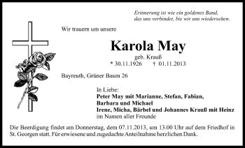 Anzeige von Karola May von Nordbayerischer Kurier