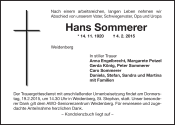 Anzeige von Hans Sommerer von Nordbayerischer Kurier