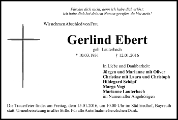 Anzeige von Gerlind Ebert von Nordbayerischer Kurier
