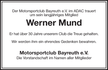 Anzeige von Werner Mund von Nordbayerischer Kurier