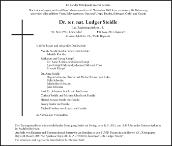 Anzeige von Ludger Steidle von Nordbayerischer Kurier