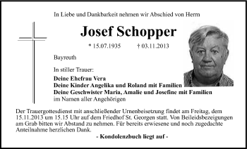 Anzeige von Josef Schopper von Nordbayerischer Kurier