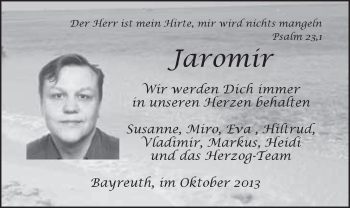 Anzeige von Jaromir Fechar von Nordbayerischer Kurier