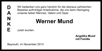 Anzeige von Werner Mund von Nordbayerischer Kurier