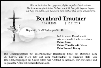 Anzeige von Bernhard Trautner von Nordbayerischer Kurier