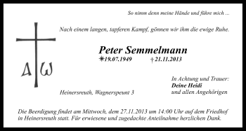 Anzeige von Peter Semmelmann von Nordbayerischer Kurier