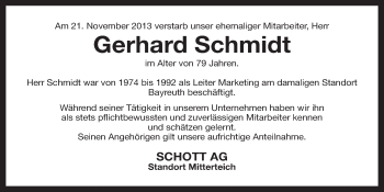 Anzeige von Gerhard Schmidt von Nordbayerischer Kurier