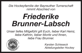 Anzeige von Friederike Brunner-Labsch von Nordbayerischer Kurier