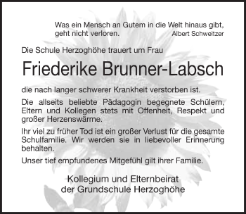 Anzeige von Friederike Brunner-Labsch von Nordbayerischer Kurier
