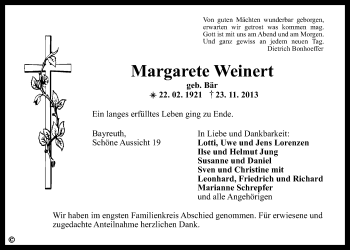 Anzeige von Margarete Weinert von Nordbayerischer Kurier