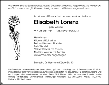 Anzeige von Elisabeth Lorenz von Nordbayerischer Kurier
