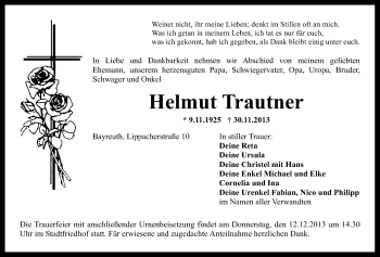 Anzeige von Helmut Trautner von Nordbayerischer Kurier