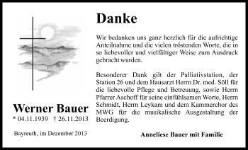 Anzeige von Werner Bauer von Nordbayerischer Kurier