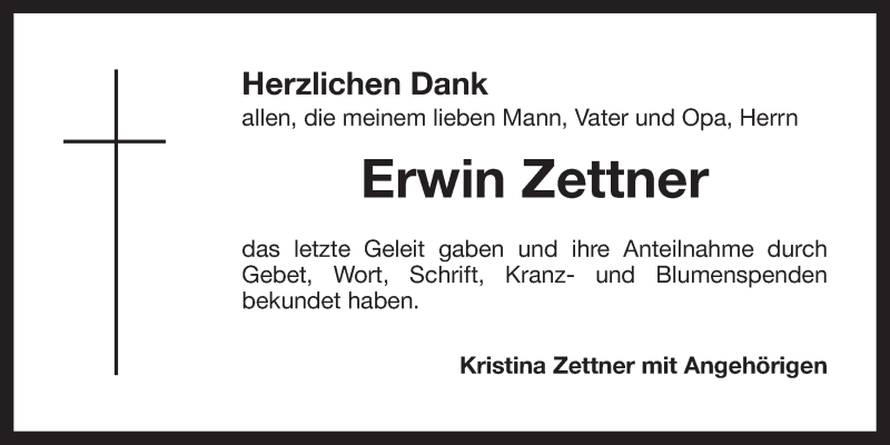  Traueranzeige für Erwin Zettner vom 11.12.2013 aus Nordbayerischer Kurier