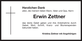 Anzeige von Erwin Zettner von Nordbayerischer Kurier