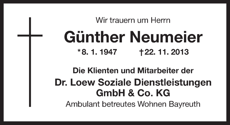  Traueranzeige für Günther Neumeier vom 11.12.2013 aus Nordbayerischer Kurier