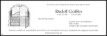 Anzeige von Rudolf Geißler von Nordbayerischer Kurier