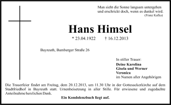 Anzeige von Hans Himsel von Nordbayerischer Kurier