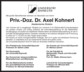 Anzeige von Axel Kohnert von Nordbayerischer Kurier